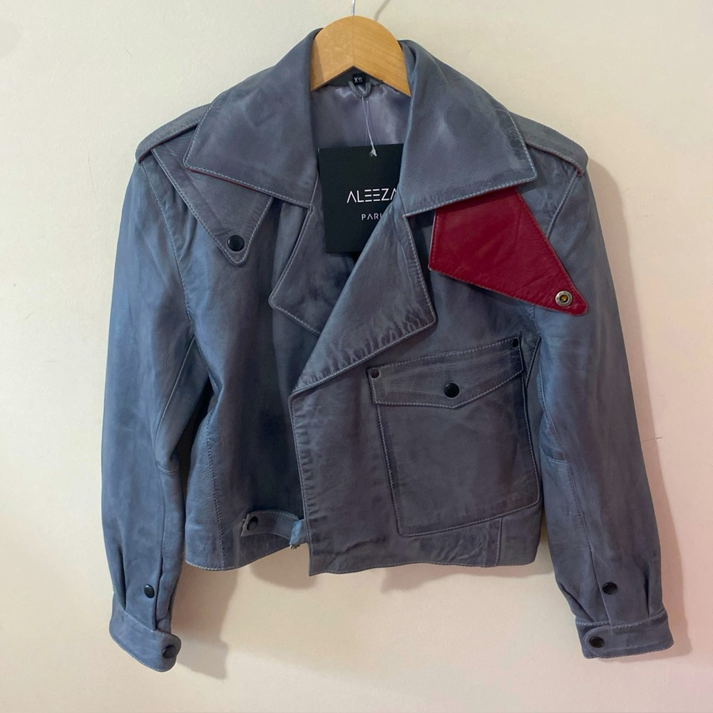 NWT Aleeza Paris Brett Lamb Skin Leather Silk Lined Jacket Women’s XS MSRP $399